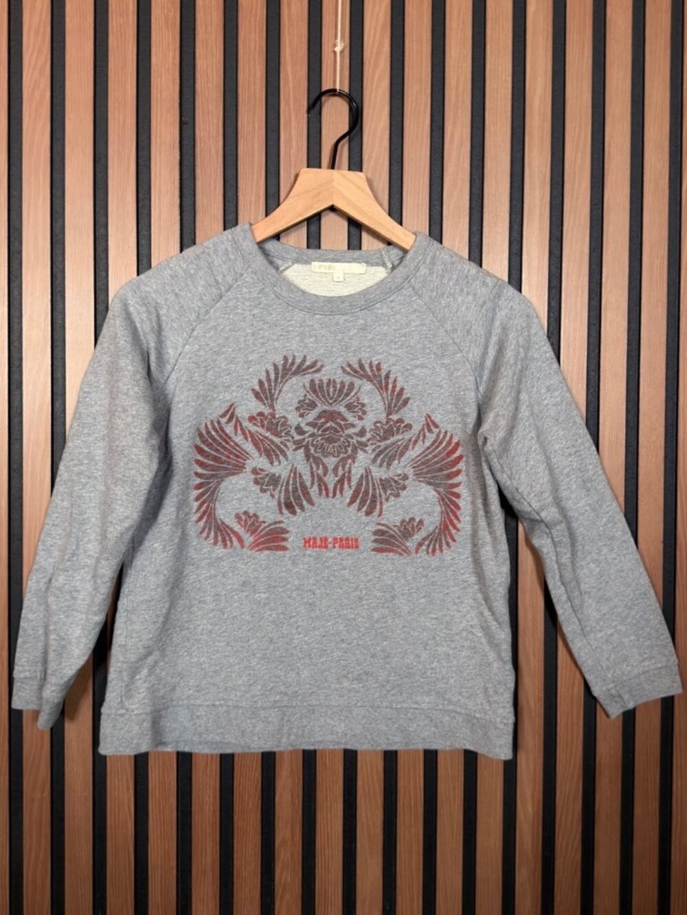 Maje Sweater 1 / Small Womens Gray Pullover 100% Cotton Crewneck Graphic